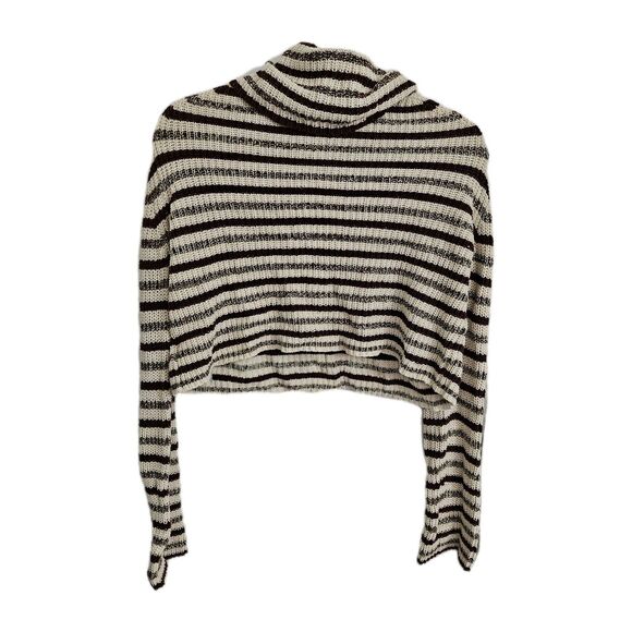 Urban Outfitters Sweater Womens Small Brown Striped Crop Turtleneck Pullover - Picture 7 of 9